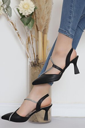 SBN Kadın Taş Detay 7 Cm Topuklu Ayakkabı Siyahderi