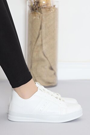 Kadın Şeritli Günlük Ayakkabı Beyaz
