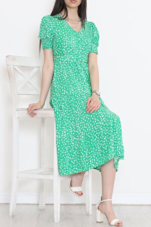 Kadın Düğmeli Kemerli Elbise Yeşil