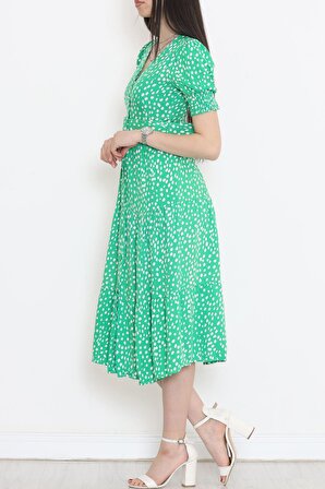 Kadın Düğmeli Kemerli Elbise Yeşil