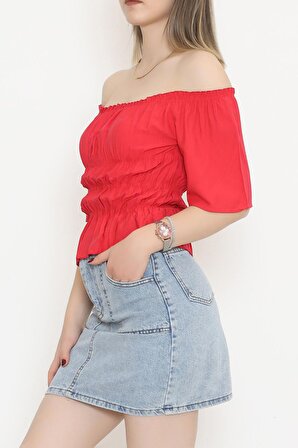 SBN Kadın Geniş Kol Lastikli Bluz Kırmızı