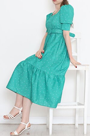 SBN Kadın Kemerli Gipeli Elbise Yeşil