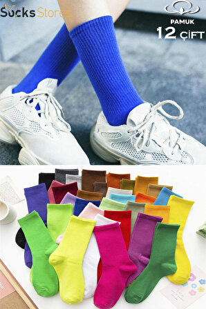 Erkek Çorap Kadın Çorap Uzun Renkli Çorap Spor Futbol Tenis Çorabı 12 Adet