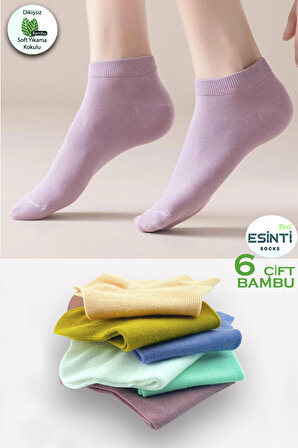 Kadın Çorap Kısa Çorap Beyaz Bambu Renkli Çorap Yazlık Patik Kokulu Çorap 6 Adet