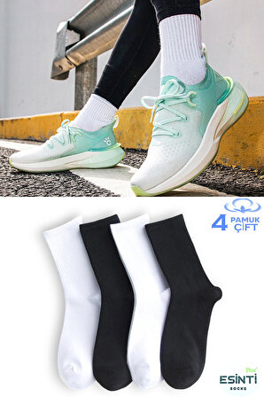 Erkek Spor Çorap Kadın Çorap Uzun Beyaz Yazlık Çorap Spor Futbol Tenis Çorabı 4 Adet
