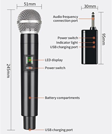 Profesyonel 1200 mAH UHF Sistem Kablosuz Alıcılı Mikrofon Karaoke Toplantı Sunum Mikrofonu