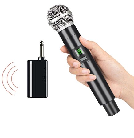 Profesyonel 1200 mAH UHF Sistem Kablosuz Alıcılı Mikrofon Karaoke Toplantı Sunum Mikrofonu