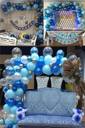 Mavi Lacivert 60 lı Balon Zinciri Süsleme Seti 5 Renkli Doğum Günü Süsü Parti Seti