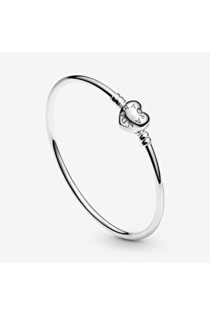 Pandora Tarz, Charm Uyumlu Kalp Klips Bangle Bileklik, Tüm Boyutlar17-19-21cm