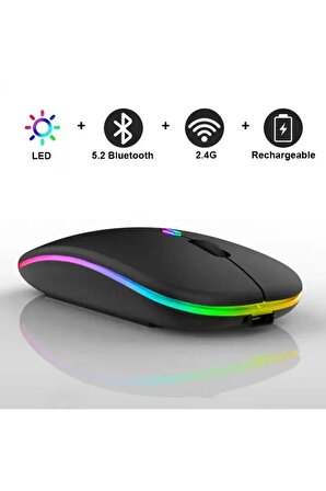 WASHA Sessiz 2.4G+ Bluetooth 5.2 bağlantılı RGB 1600 DPI optik Mouse red