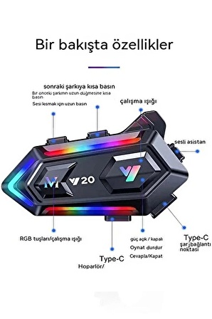  Vothoon Y20 Motor Kurye Kask Kulaklık RGB Modlu Bluetooth Motosiklet Kulaklık 5.3 Bluetooth Interkom 