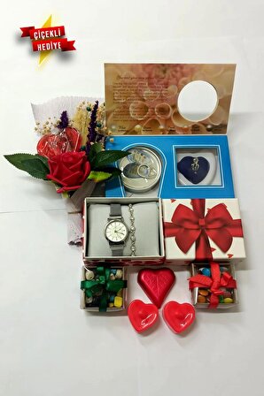 Saat bileklik istiridye kolye çiçekli hediye sepeti yeni yıl yılbaşı hediyeleri