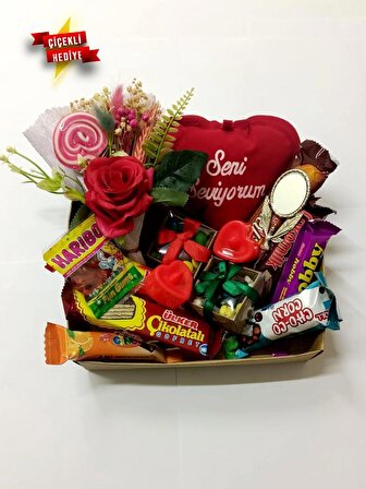Dolu dolu çiçekli çikolata hediye sepeti yeni yıl yılbaşı hediyeleri