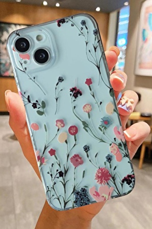 İPHONE 14 UYUMLU ÇİÇEKLER DESENLİ ŞEFFAF SİLİKON KILIF FLOWER