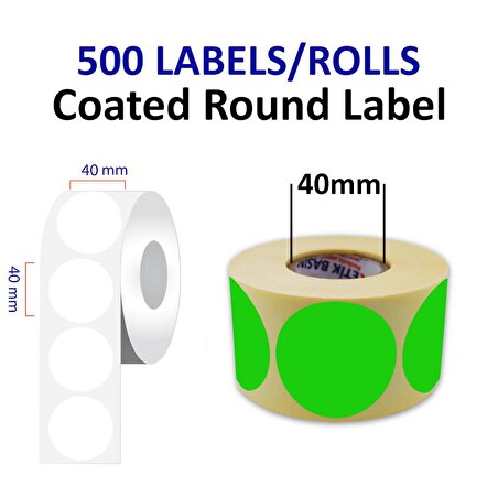 Kuşe Renkli Zemin Baskılı 40mm Çap Etiket 500 Adet