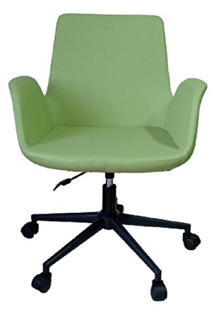 Büro Sandalyesi Siyah Metal Ayaklı Yeşil Renk Suni Deri
