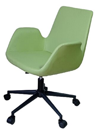 Büro Sandalyesi Siyah Metal Ayaklı Yeşil Renk Suni Deri