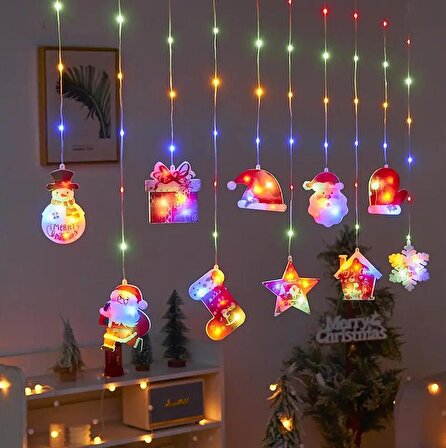 RGB Noel Figürlü Yılbaşı Parti Dekorasyon Işıklandırmaları, Saçak Perde LED Işık, Noel Süsleri