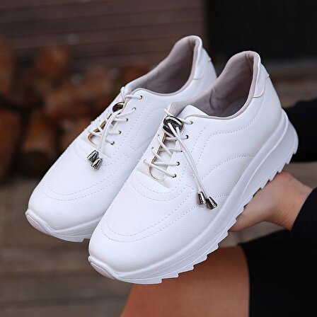 SBN Beyaz Cilt  Bağcıklı Spor Ayakkabı