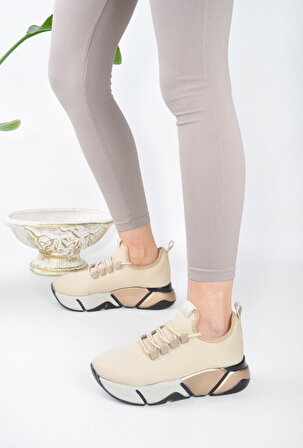 Günlük Kadın Sneaker Bağcıklı Triko Esnek Hafif Ve Kalın Taban Yürüyüş Spor Ayakkabı