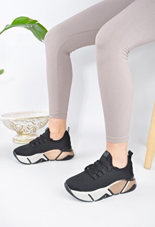 Günlük Kadın Sneaker Bağcıklı Triko Esnek Hafif Ve Kalın Taban Yürüyüş Spor Ayakkabı