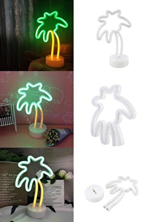 Palmiye Model Neon Led Işıklı Masa Dekoratif Gece Lambası