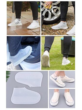 Beyaz Silikon Yağmur Koruyucu Ayakkabı Kılıfı Su Geçirmez S(26-33