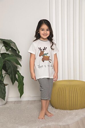 Özlem Kız Çocuk Baskılı Kısa Kollu Kapri Pijama Takımı 768