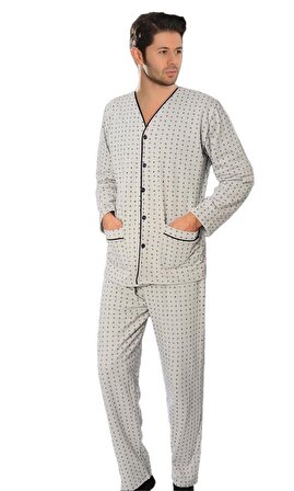 Aysu 2050 Önden Bütün Düğmeli Erkek Penye Uzun Kol Pijama Takımı