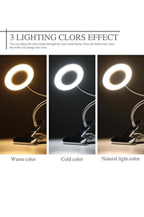 Mandallı Akrobatik Led Çalışma Okuma Işığı Ayarlanabilir Işık 3 Renk Işıklı Masa & Gece Lambası
