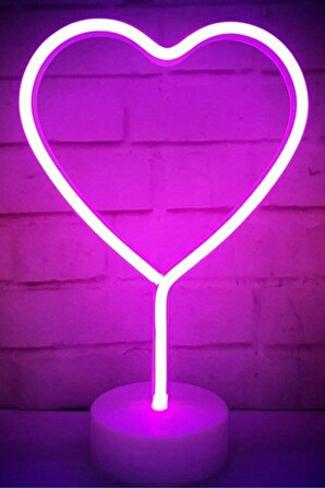 Kalp Şeklinde Neon Masa Lambası Pembe Renk Kalp Neon Led Gece Lambası Love Neon Büyük Boy