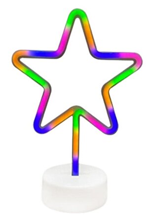 Dekoratif Star Neon Led Masa Lambası Rgb Renkli Yıldız Şekil Neon Gece Lambası Büyük Boy