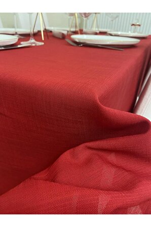 Zeren Home Keten Görünümlü Dertsiz Masa Örtüsü Kırmızı