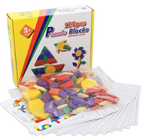 Zhltoys Ahşap 125 Parça Blok Çocuk Eğitici Tangram Puzzle