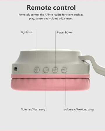 Kablosuz Kulaklık Led Işıklı Kedi Kulaklıklı Oyun Gürültü Engelleme Stereo Bluetooth Kulaklık Renk: Lila