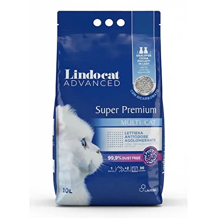 LindoCat Super Premium Multicat Bikarbonatlı Koku Önleyici & Ekstra Güçlü Topaklanan Kedi Kumu 10 lt