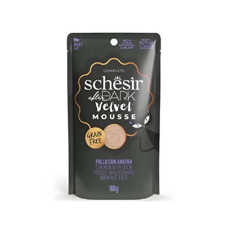 Schesir After Dark Velvet Mousse Tavuk ile Ördek Karışık Lezzetler Pouch Yetişkin Kedi Maması 80 gr 6 Adet