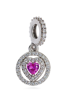 Işıltılı Pembe Kalpli Sallantılı Charm
