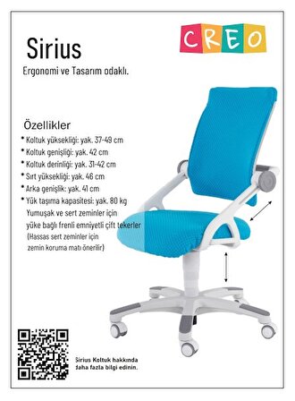 Creo Mobili Sirius Derinlik ve Yükseklik Ayarlı Çalışma Sandalyesi - Mavi / Beyaz