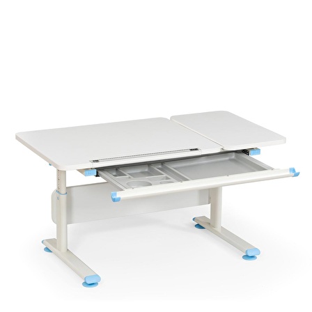 Creo Mobili Vega Standart ,Yükseklik Ayarlı Çekmeceli Raflı Çalışma Masası  - Beyaz / Mavi