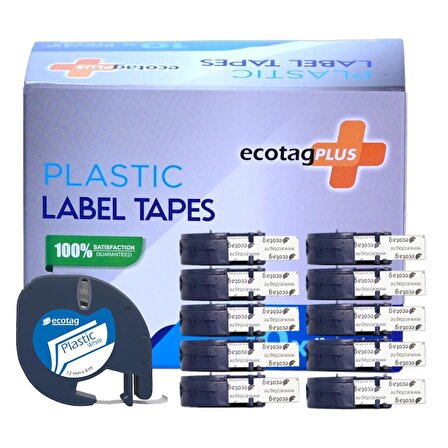 Ecotag Dymo Letratag Muadili Plastik Beyaz Serit Etiket - 12 mm x 4 nt
