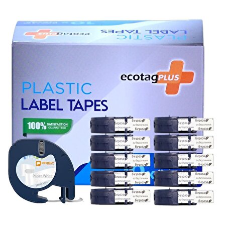 Ecotag Dymo Letratag Muadili Kağıt Beyaz Serit Etiket - 12 mm x 4 nt