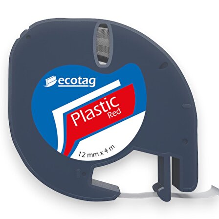 Ecotag Dymo Letratag Muadili Plastik Kırmızı Serit Etiket - 12 mm x 4 nt