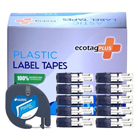Ecotag Dymo Letratag Muadili Plastik Mavi Serit Etiket - 12 mm x 4 nt