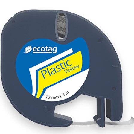 Ecotag Dymo Letratag Muadili Plastik Sarı Serit Etiket - 12 mm x 4 nt
