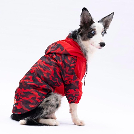 Pawstar Kırmızı Dijon Polarlı Su Geçirmez Orta-Büyük Irk Köpek Yağmurluğu