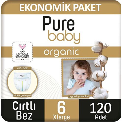 Pure Baby Organik Pamuklu 6 Numara XLarge 120'li Bebek Bezi