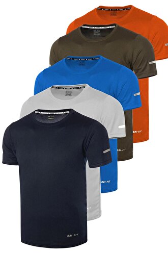 5'li Erkek Nem Emici Hızlı Kuruma Atletik Teknik Performans Spor T-shirt DRIFIT-KISAKOL5(lacivert-gri-mavi-haki-turuncu)