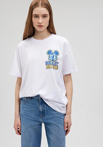 Mickey Mouse Baskılı Beyaz Tişört 1612473-620