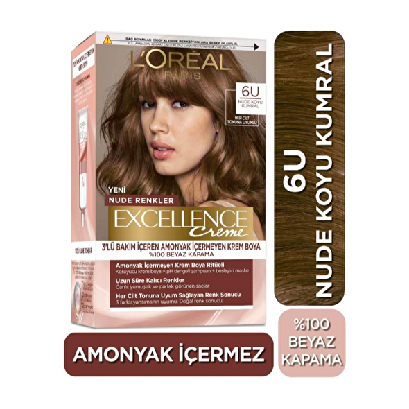 L’Oréal Paris Excellence Creme Nude Renkler Saç Boyası – 6U Nude Koyu Kumral